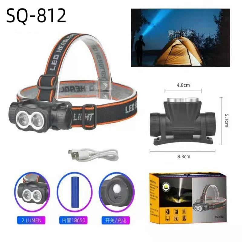 Fishing Headlamp USD Rechargeable Flashlight 1865 Lithium Battery Camping Night Run Patrol Light carry 2 lights 3 lights